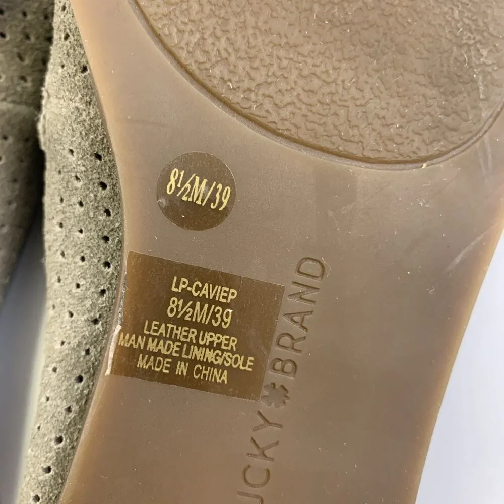 Lucky Brand Caviep Loafer Taupe Gray Suede Perforated Slip On Low Heel Women 8.5